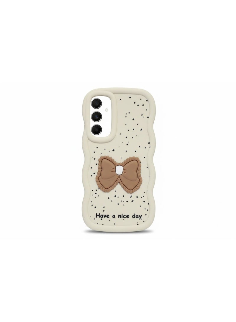 Compatible Case with Samsung A34, [Drop Protection] 3D Bow Pattern Soft TPU Shockproof Phone Case Full Body Protection (Beige)